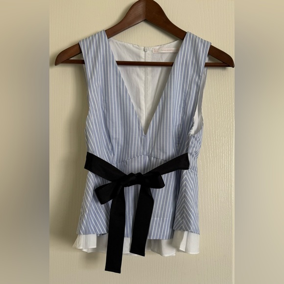 Zara Contrast Cotton Stripe Top with Tie S - Picture 1 of 4